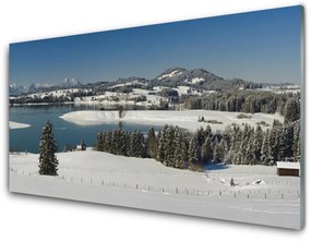 Fali üvegkép Snow-hegység Lake Region 100x50 cm 2 fogas