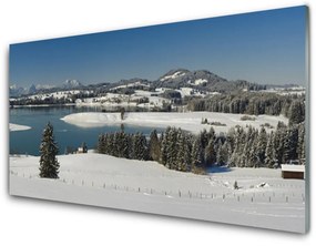 Fali üvegkép Snow-hegység Lake Region 100x50 cm