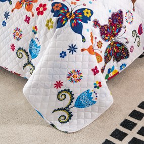 Ágytakaró SZÍNES LEPKE fehér Méret: 220 x 240 cm