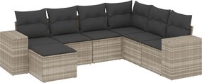 vidaXL 7 részes világosszürke polyrattan kerti ülőgarnitúra párnákkal