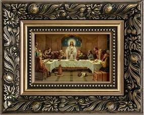 Vászonkép 20x25 Utolsó Vacsora Jézus Krisztus Arany Díszített Fa Keret