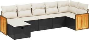 vidaXL 7 részes fekete polyrattan kerti ülőgarnitúra párnával
