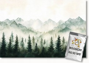 Fotótapéta Flizelina Akvarell Tájkép Hegyek Erdő Lucfenyő Köd 100x75 ragasztó