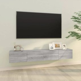 2 db szürke -tölgyszín szerelt fa fali tv-szekrény 100x30x30 cm