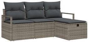 4 Részes Kert Kanapé Szett Párnákkal Szürke Poly Rattan, 2 Személyes Kert Kanapé Tárolóval &amp; Párnákkal Szürke Poly Rattan