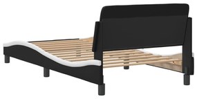 fekete és fehér műbőr ágykeret fejtámlával 100x200 cm