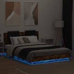 füstös tölgy színű ágykeret fejtámlával és LED-ekkel 140x200 cm