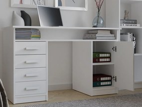 Ada íróasztal, 125 cm, 4 fiók, szekrény, polcok, fehér