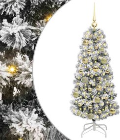 vidaXL Műanyag Hajtogatós Karácsonyfa 150 LED-del Zöld és Fehér 120 cm
