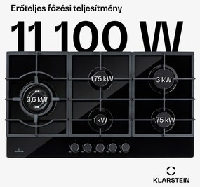 Klarstein Ignito Chef Edition, 5 zóna, gáz főzőlap, 5 égő, Sabaf égők, üvegkerámia felület