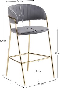 Design bárszék, szürkésbarna Velvet szövet/gold króm arany, DASMIN TYP 2