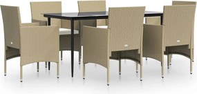 vidaXL 7 részes bézs és fekete kerti étkezőgarnitúra párnákkal