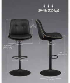 2 db állítható magasságú bárszék szett, 44 x 48 x (90–112) cm, fekete színű