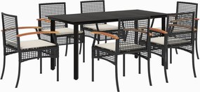 vidaXL 7 részes fekete polyrattan kerti étkezőgarnitúra párnával