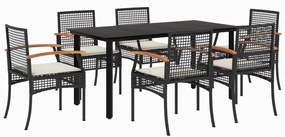 vidaXL 7 részes fekete polyrattan kerti étkezőgarnitúra párnával