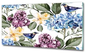 Egyedi üvegkép Virágok és madarak osh-119136567
