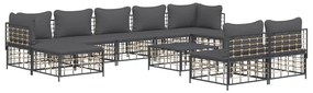 10 részes antracitszürke polyrattan kerti ülőgarnitúra párnával