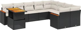 vidaXL 10 részes fekete polyrattan kerti ülőgarnitúra párnákkal