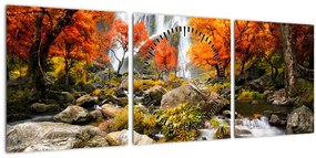 Kép - vízesések a narancssárga erdőben (órával) (90x30 cm)