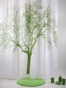 Erga Peva, zuhanyfüggöny 180x200cm, poliészter, fehér-zöld fa mintás, ERG-04439