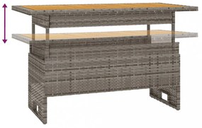 szürke tömör akácfa és polirattan kerti asztal 100x50x43/63 cm