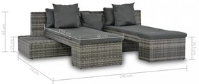4-részes szürke polyrattan kerti bútorszett párnákkal