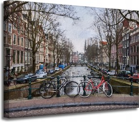 Vászonkép Kerékpárok az Amszterdam hídon 40x30 cm Ideális ajándék