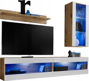 Rtv bútor szett Tivoli SET5 Wotan tölgy/Fehér, Kék Led