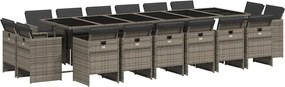 vidaXL 17 részes szürke polyrattan kerti étkezőgarnitúra párnával