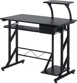 HOMCOM Számítógép Íróasztal Billentyűzet Tálcával és Fiokkal | Otthoni Irodai Munkaállomás 90x50x100 cm Fekete | Aosom