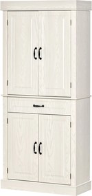 HOMCOM Konyhai Oldalszekrény 2 Szekrénnyel és Fiókkal, Koloniális Stílusú Fa Kamraszekrény, 80x35x180cm Fehér | Aosom