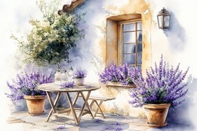 Vászonkép Canvas Tájkép Franciaország Provence Ház Virágok Levendula 60x40