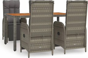 vidaXL 5 részes szürke polyrattan kerti étkezőgarnitúra párnával