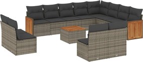 vidaXL 13 részes szürke polyrattan kerti ülőgarnitúra párnákkal