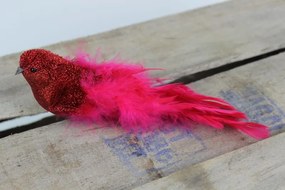 Piros csillogós madár karácsonyfadísz 21cm