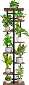 LEDOR TYP 4 8 polcos virágállvány, fémvázzal, 36 x 23 x 136 cm, rusztikus fa/fekete