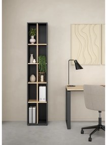 Antracitszürke-natúr színű könyvespolc tölgyfa dekorral 41x205 cm Sign – Tvilum