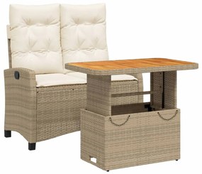 vidaXL 2 részes bézs polyrattan kerti étkezőgarnitúra párnákkal