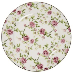 Vintage fehér rózsa virágos porcelán desszertes tányér Ø 21 CM