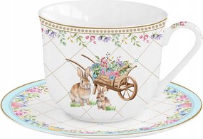 Elegáns porcelán csésze 370ml Jumbo nyúl csészealj húsvét nyúl