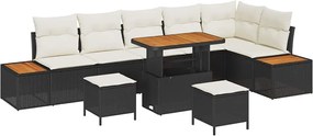 vidaXL Kerti Kanapé Szett párnával tárolóval 9 pcs Fekete Poli rattan