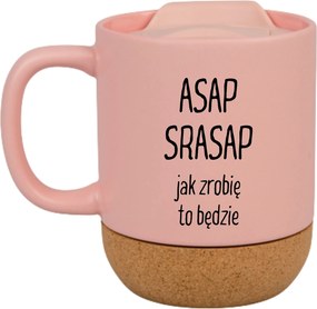 Rózsaszín Bögre Fedéllel És Parafa Aljjal Ajándék Asap Srasap Irodai Korpo