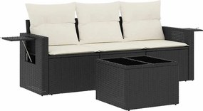 vidaXL 4 részes fekete polyrattan kerti ülőgarnitúra párnákkal