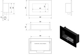 DELTA beépíthető BIO kandalló 40x60 cm, 2kW, fekete