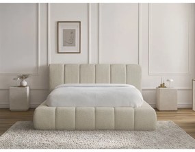 Bézs kárpitozott ágyneműtartós franciaágy ágyráccsal 180x200 cm Denali – Bobochic Paris