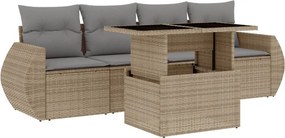 vidaXL 5 részes bézs polyrattan kerti ülőgarnitúra párnákkal