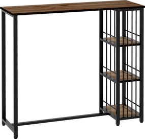 HOMCOM Bárasztal Magas Asztal Pult Asztal 3 Polccal, Konyhai Asztal Fa Hatású, Acélvázzal, Étkezőbe, Konyhába, Barna, 120 x 40 x 105 cm | Aosom