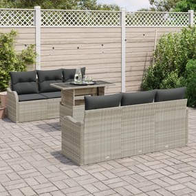 7 Részes Kert Kanapé Szett Párnákkal Világosszürke Poli Rattan, 2-Személyes Kert Kanapé Párnákkal Világosszürke Poli Rattan
