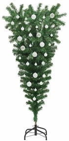 Fejjel lefelé álló műfenyő előre világítva, golyókkal szett