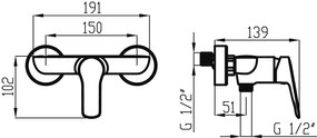 Novaservis, Zuhany csaptelep tartozékok nélkül 150 mm Metalia 54, króm, 54061/1-0